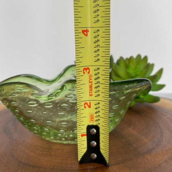 Vintage Handmade Hand Blown Controlled Bubble Folded Sides Green Dish - Picture 8 of 10